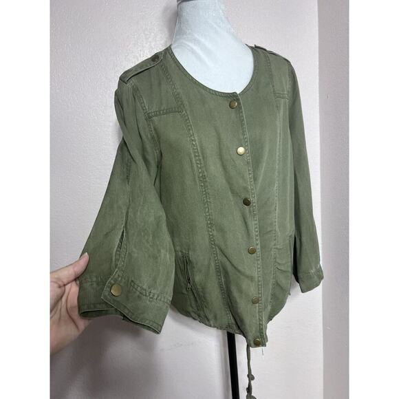 Market & Spruce Size M Woman Gold button Army green Military style jacket Bomber - Picture 2 of 8